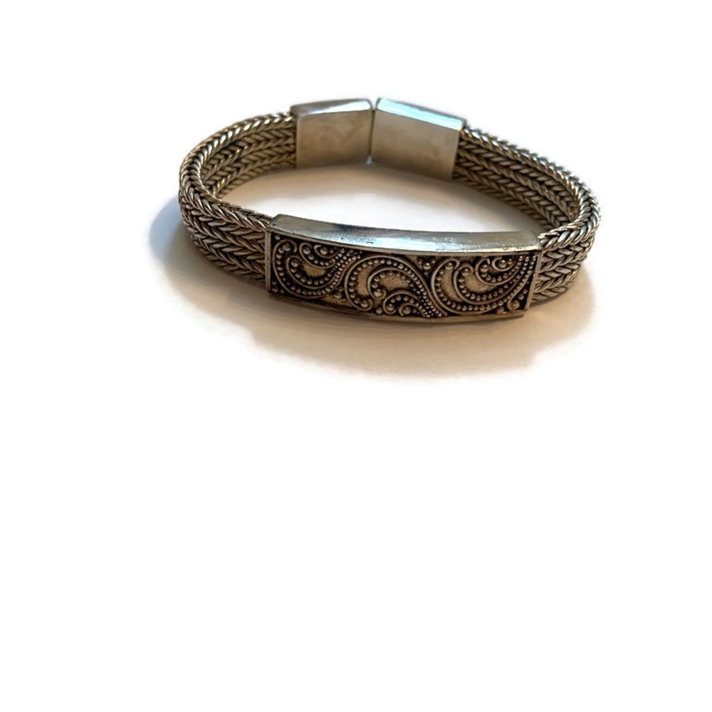 BRACELET STERLING SILVER 925 SCROLL BRAIDS BOHO INDONESIA 7” 43.9g - Picture 4 of 9